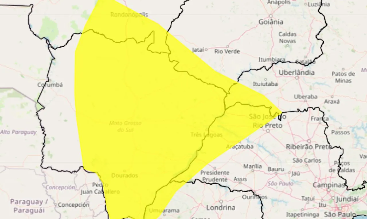 o mapa mostra &agrave;s &aacute;reas em alerta para tempestade